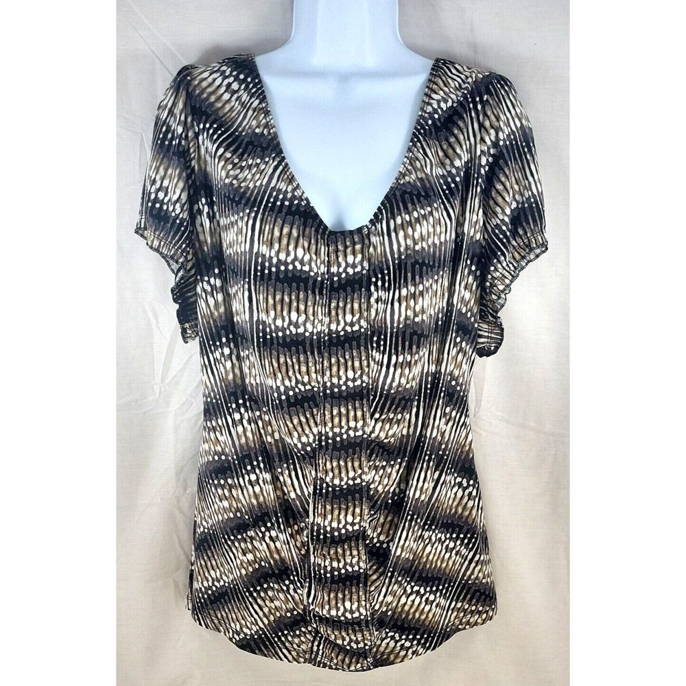Worthington Woman Plus Size 1X Animal Print Scoop Neck Stretch Top Elastic Cuff